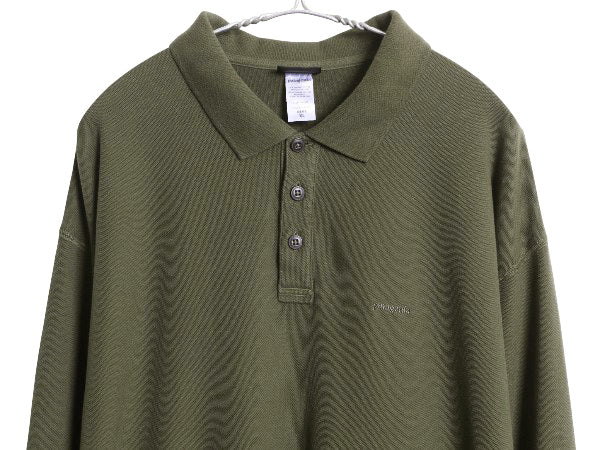パタゴニア 鹿の子 長袖 ポロシャツ メンズ XL 古着 06年製 長袖シャツ ロングスリーブ オーガニック コットン カットソー 大きいサイズ 緑