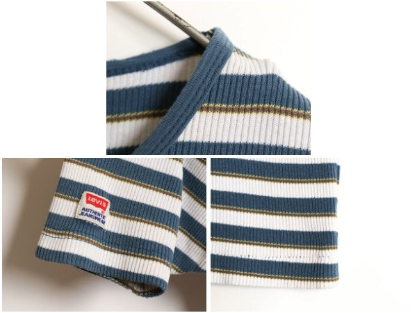 90s リーバイス ボーダー 半袖 Tシャツ メンズ L 古着 オールド ストレッチ リブ編み カットソー シングルステッチ インナー ワンポイント