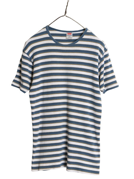 90s リーバイス ボーダー 半袖 Tシャツ メンズ L 古着 オールド ストレッチ リブ編み カットソー シングルステッチ インナー ワンポイント