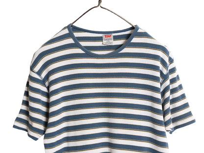 90s リーバイス ボーダー 半袖 Tシャツ メンズ L 古着 オールド ストレッチ リブ編み カットソー シングルステッチ インナー ワンポイント