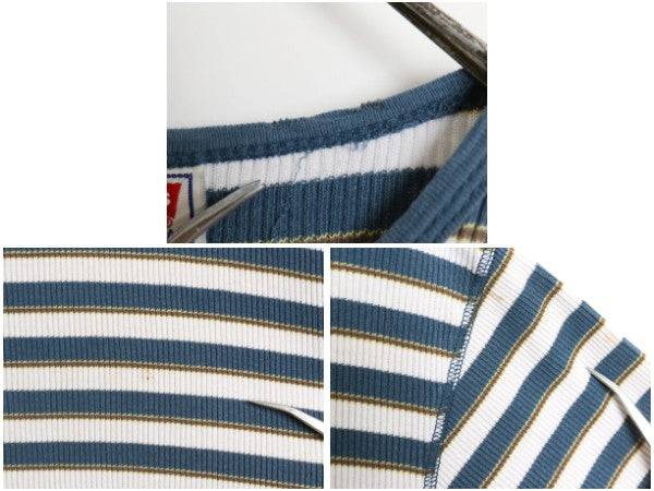 90s リーバイス ボーダー 半袖 Tシャツ メンズ L 古着 オールド ストレッチ リブ編み カットソー シングルステッチ インナー ワンポイント