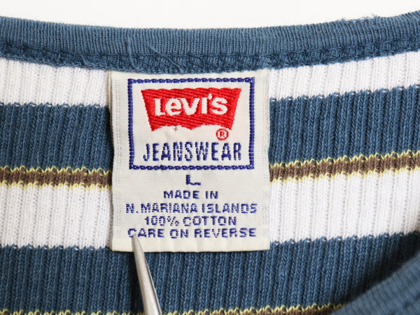 90s リーバイス ボーダー 半袖 Tシャツ メンズ L 古着 オールド ストレッチ リブ編み カットソー シングルステッチ インナー ワンポイント