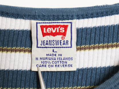 90s リーバイス ボーダー 半袖 Tシャツ メンズ L 古着 オールド ストレッチ リブ編み カットソー シングルステッチ インナー ワンポイント