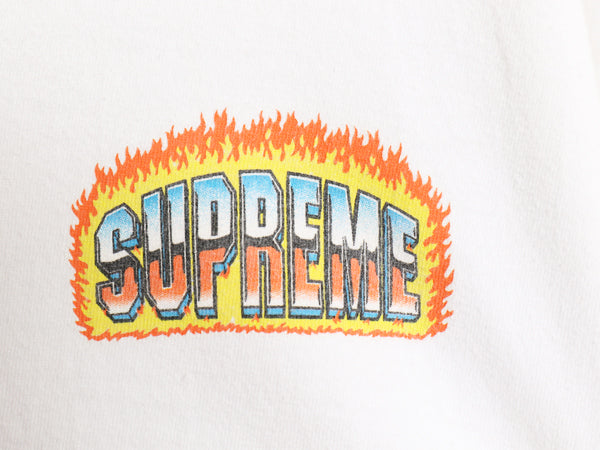 20SS USA製 シュプリーム クローム ロゴ 両面 プリント Tシャツ メンズ XL 古着 グラフィック アート ファイヤー フレイム 大きいサイズ 白