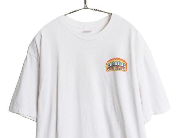 20SS USA製 シュプリーム クローム ロゴ 両面 プリント Tシャツ メンズ XL 古着 グラフィック アート ファイヤー フレイム 大きいサイズ 白