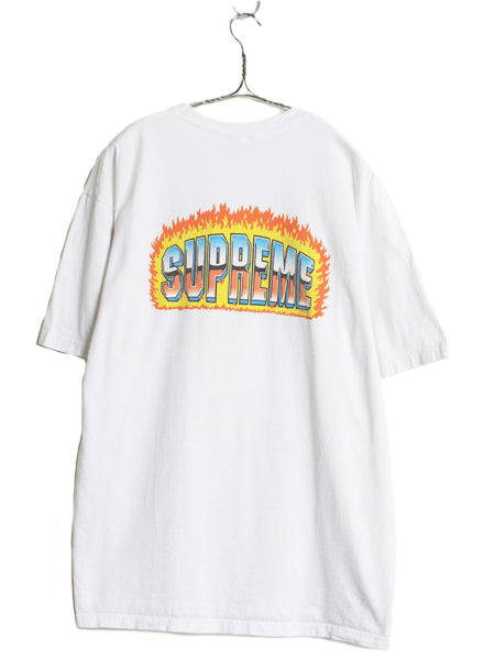 20SS USA製 シュプリーム クローム ロゴ 両面 プリント Tシャツ メンズ XL 古着 グラフィック アート ファイヤー フレイム 大きいサイズ 白