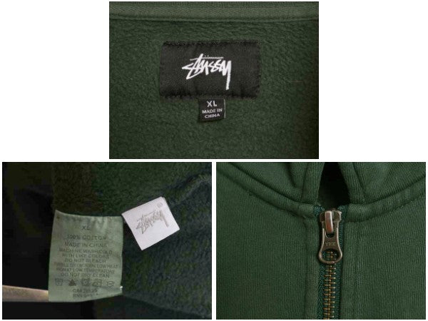 ステューシー ハーフジップ スウェット メンズ XL / トレーナー プルオーバー 襟付き ヘビーウェイト ワンポイント 裏起毛 大きいサイズ 緑