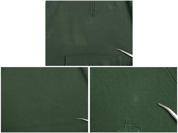 ステューシー ハーフジップ スウェット メンズ XL / トレーナー プルオーバー 襟付き ヘビーウェイト ワンポイント 裏起毛 大きいサイズ 緑