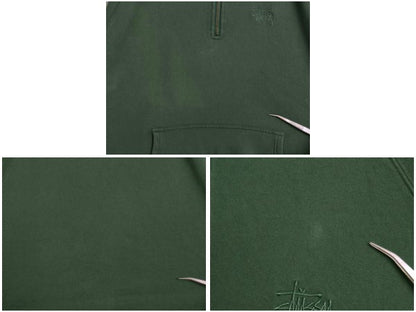 ステューシー ハーフジップ スウェット メンズ XL / トレーナー プルオーバー 襟付き ヘビーウェイト ワンポイント 裏起毛 大きいサイズ 緑