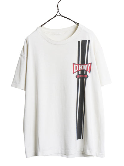 90s ☆ DKNY ダナキャラン ロゴ プリント Tシャツ メンズ L 程/ 古着 オールド 当時物 グラフィック カットソー シングルステッチ ホワイト