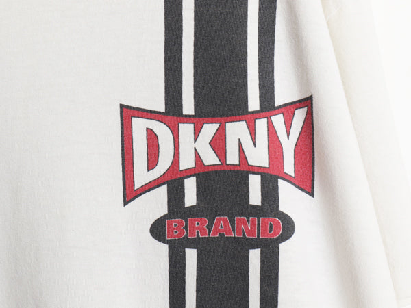 90s ☆ DKNY ダナキャラン ロゴ プリント Tシャツ メンズ L 程/ 古着 オールド 当時物 グラフィック カットソー シングルステッチ ホワイト