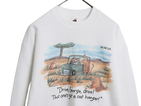 90s USA製 ジョーク イラスト プリント スウェット メンズ レディース L オールド トレーナー キャラクター アニマル グラフィック 裏起毛