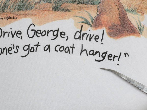 90s USA製 ジョーク イラスト プリント スウェット メンズ レディース L オールド トレーナー キャラクター アニマル グラフィック 裏起毛