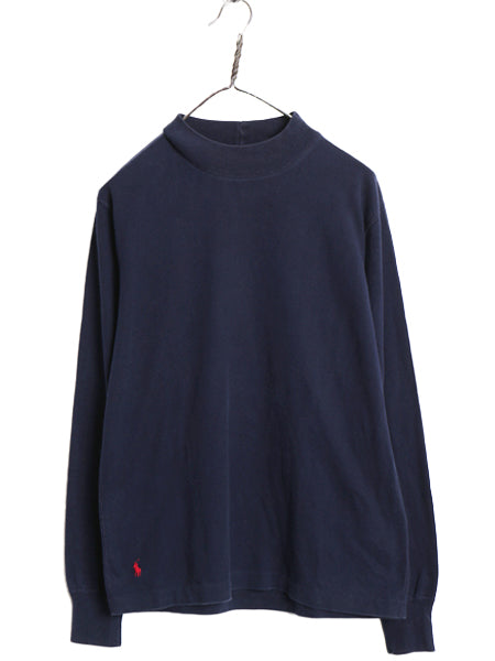 80s ラルフローレン モックネック 長袖 Tシャツ レディース L ヴィンテージ ポロ ロンT コットン ストレッチ カットソー ロングスリーブ 紺