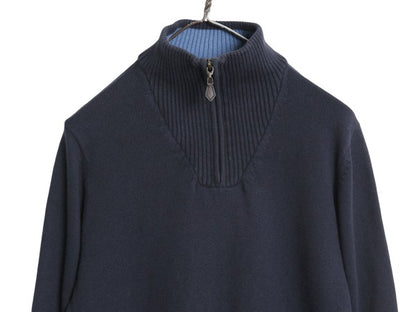ブルックスブラザーズ ハーフジップ ニット セーター レディース S / ハイネック 高級 カシミヤ コットン リブ編み プルオーバー 薄手 紺
