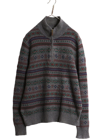 ポロ ラルフローレン ハーフジップ ニット セーター メンズ L / ウール カシミヤ 長袖セーターフェアアイル ハイネック 総柄 ノルディック