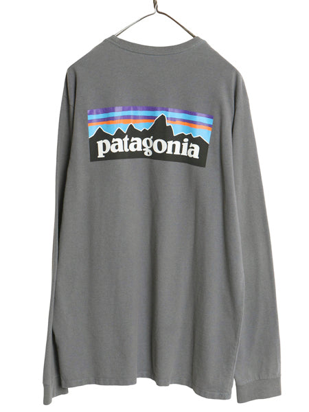 パタゴニア 両面 プリント 長袖 Tシャツ メンズ L 22年製 アウトドア ロンT ロングスリーブ P6 バックプリント ボックスロゴ カットソー 灰