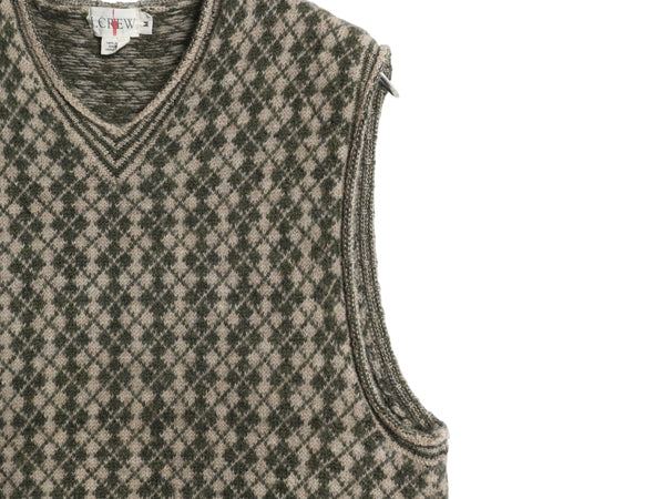90s ジェイクルー アーガイル ウール ニット ベスト メンズ レディース M / オールド Vネック プルオーバー セーター 総柄 重ね着 シンプル