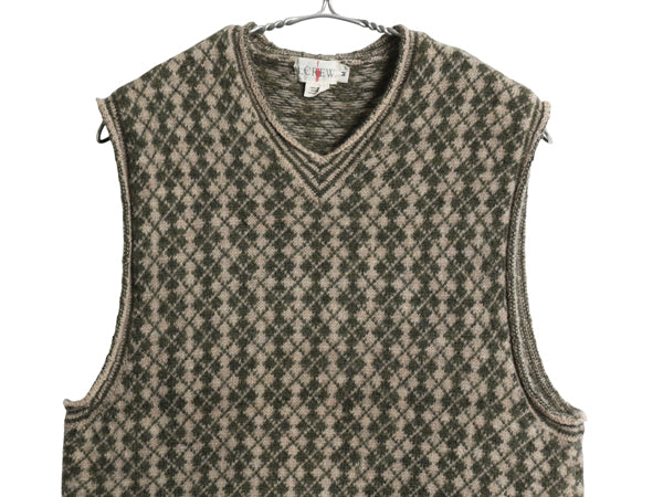 90s ジェイクルー アーガイル ウール ニット ベスト メンズ レディース M / オールド Vネック プルオーバー セーター 総柄 重ね着 シンプル