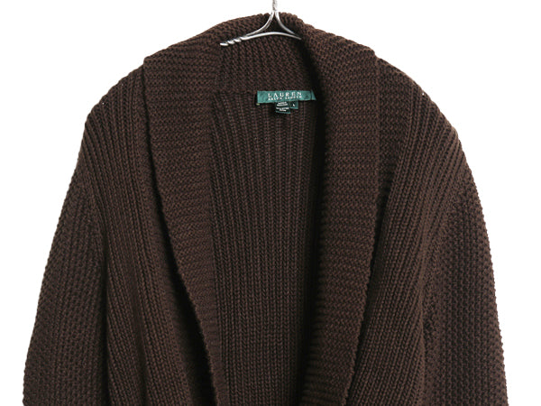 90s LAUREN ラルフローレン ショールカラー カシュクール ニット カーディガン レディース L 古着 オールド ポロ コットン 羽織り トップス