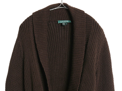 90s LAUREN ラルフローレン ショールカラー カシュクール ニット カーディガン レディース L 古着 オールド ポロ コットン 羽織り トップス