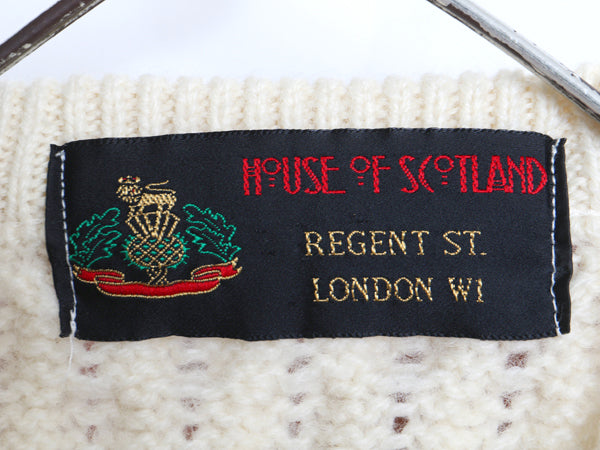 80s House of Scotland フィッシャーマン ニット セーター メンズ レディース M / 古着 ヴィンテージ ウール アラン ケーブル ナチュラル