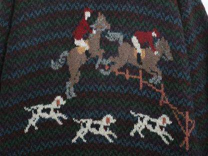 80s ウールリッチ デザイン ニット セーター レディース M 程/ 古着 旧タグ ヴィンテージ 乗馬 絵柄 ドッグ アニマル ウール マルチカラー