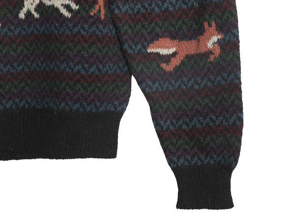 80s ウールリッチ デザイン ニット セーター レディース M 程/ 古着 旧タグ ヴィンテージ 乗馬 絵柄 ドッグ アニマル ウール マルチカラー