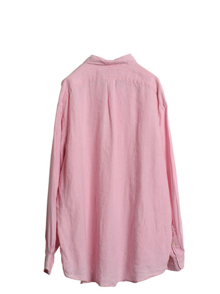 90s ラルフローレン 長袖 ボタンダウン シャツ メンズ XL オールド ポロ 100% リネン 高級 長袖シャツ ワンポイント 大きいサイズ シンプル