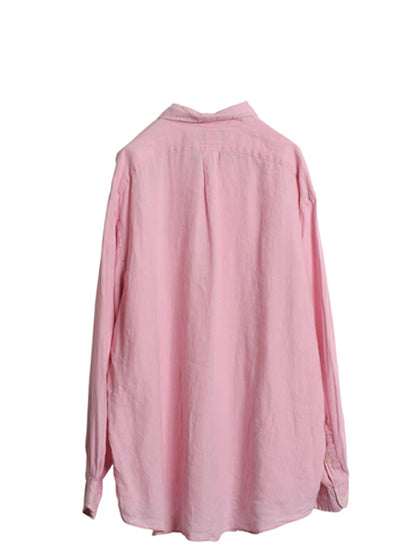 90s ラルフローレン 長袖 ボタンダウン シャツ メンズ XL オールド ポロ 100% リネン 高級 長袖シャツ ワンポイント 大きいサイズ シンプル