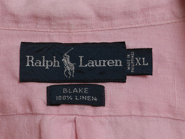 90s ラルフローレン 長袖 ボタンダウン シャツ メンズ XL オールド ポロ 100% リネン 高級 長袖シャツ ワンポイント 大きいサイズ シンプル