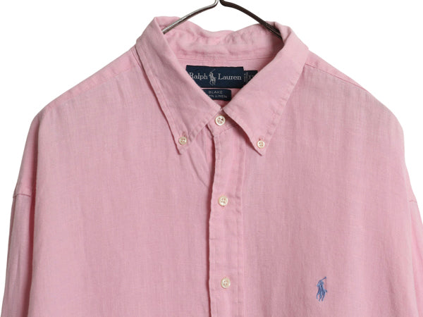 90s ラルフローレン 長袖 ボタンダウン シャツ メンズ XL オールド ポロ 100% リネン 高級 長袖シャツ ワンポイント 大きいサイズ シンプル