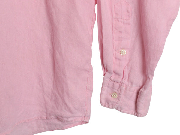 90s ラルフローレン 長袖 ボタンダウン シャツ メンズ XL オールド ポロ 100% リネン 高級 長袖シャツ ワンポイント 大きいサイズ シンプル