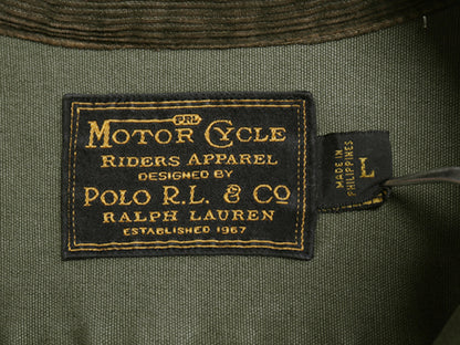 ポロ ラルフローレン モーターサイクル 長袖 シャツ メンズ L / 古着 オールド コットン キャンバス ユニオンジャック ワッペン 襟 コーズ