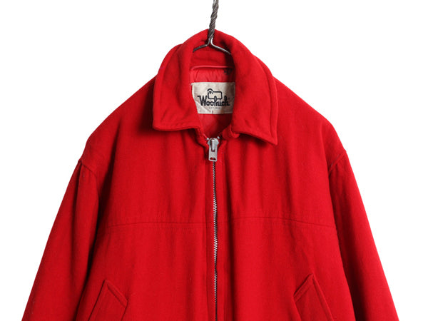 70s USA製 ウールリッチ 中綿 ハンティング ジャケット メンズ M / ヴィンテージ フルジップ ハーフ コート ブルゾン ジャンパー 無地 赤