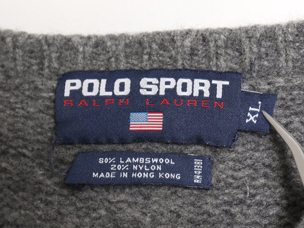 90s ポロスポーツ ラルフローレン ボーダー ニット セーター メンズ XL 小さめ L 程/ オールド 当時物 ポロ ラム ウール リブ編み Vネック
