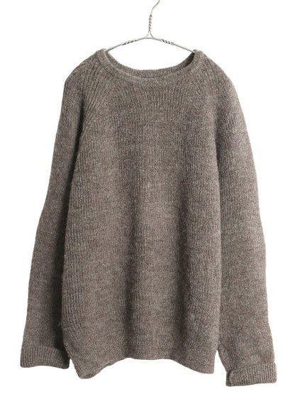 90s イギリス製 ランズエンド ニット セーター メンズ L / オールド ウール リブ編み 長袖ニット ミドルゲージ クルーネック 無地 シンプル