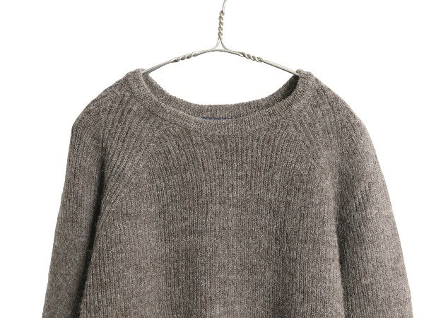 90s イギリス製 ランズエンド ニット セーター メンズ L / オールド ウール リブ編み 長袖ニット ミドルゲージ クルーネック 無地 シンプル