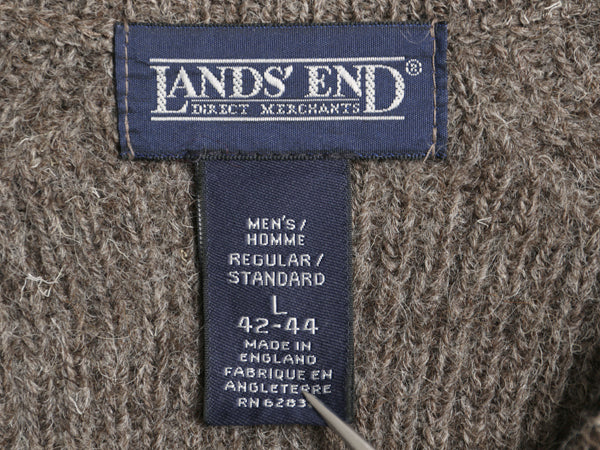 90s イギリス製 ランズエンド ニット セーター メンズ L / オールド ウール リブ編み 長袖ニット ミドルゲージ クルーネック 無地 シンプル