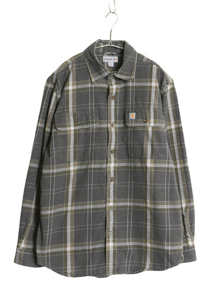 US企画 カーハート 長袖 ヘビー フランネル シャツ メンズ M / 古着 チェック ORIGINAL FIT ネルシャツ コットン ワーク 廃盤 マルチカラー