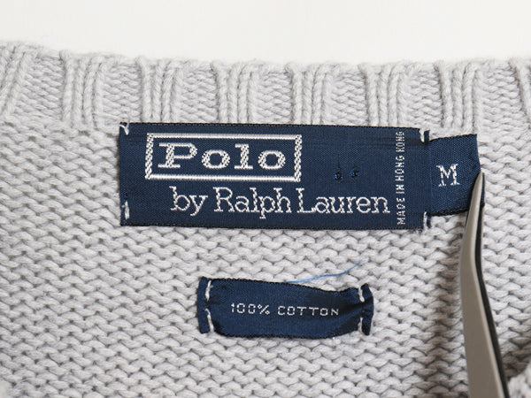 90s ポロ ラルフローレン コットン ニット セーター メンズ M 古着 オールド ワンポイント ポニー 刺繍 クルーネック シンプル 無地 グレー