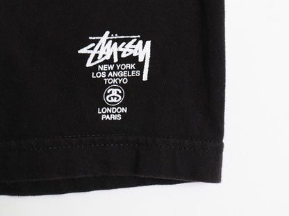 ステューシー TOKYO プリント ポケット付き Tシャツ メンズ M / ヘビーウェイト コットン ポケT ワールドツアー ストックロゴ SSリンク 黒
