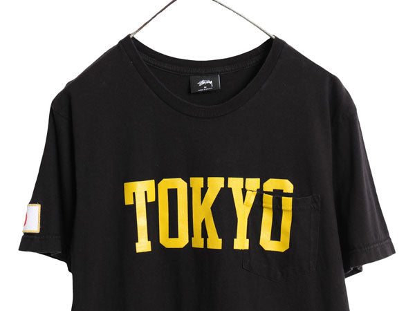 ステューシー TOKYO プリント ポケット付き Tシャツ メンズ M / ヘビーウェイト コットン ポケT ワールドツアー ストックロゴ SSリンク 黒