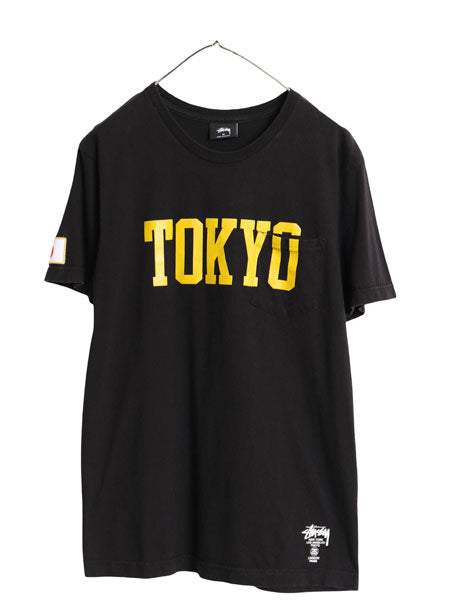 ステューシー TOKYO プリント ポケット付き Tシャツ メンズ M / ヘビーウェイト コットン ポケT ワールドツアー ストックロゴ SSリンク 黒