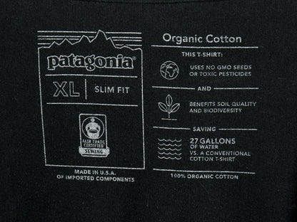 USA製 パタゴニア ロゴ プリント 半袖 Tシャツ メンズ XL / 19年製 アウトドア カットソー スリムフィット シンプル 薄手 大きいサイズ 黒