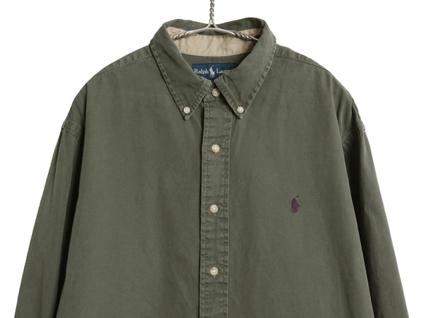90s ラルフローレン 長袖 ボタンダウン シャツ メンズ XL オールド ポロ コットン チノ 長袖シャツ ワンポイント ワイシャツ 大きいサイズ