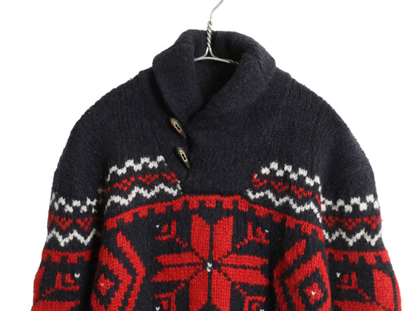 ポロ ラルフローレン ショールカラー ノルディック ニット セーター メンズ L / ウール アルパカ 総柄 プルオーバー トグル 長袖セーター 