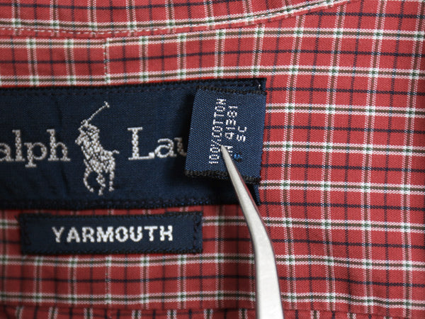 90s ラルフローレン チェック 長袖 ボタンダウン シャツ メンズ L 程 オールド ポロ YARMOUTH コットン ワンポイント ポニー マルチカラー