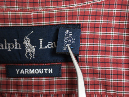 90s ラルフローレン チェック 長袖 ボタンダウン シャツ メンズ L 程 オールド ポロ YARMOUTH コットン ワンポイント ポニー マルチカラー