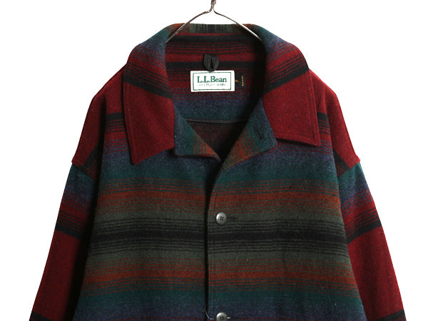 80s USA製 ★ エルエルビーン ネイティブ ラグ ジャケット メンズ XL ヴィンテージ ウール ブランケット ボーダー アウトドア 大きいサイズ
